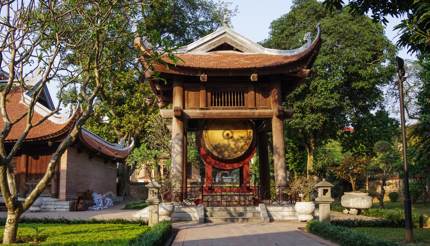 Drum and Chinese pagoda in The Temple of Literature (Van Mieu)