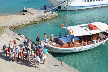 Tourists leaving Spinalonga