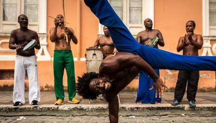 Locals playing the drums and dancing, Salvador, Brazil