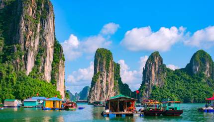 Floating fishing village in Halong Bay